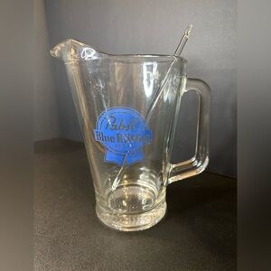 Vintage‎ Pabst Blue Ribbon Glass Beer Pitcher w/ Stirrer